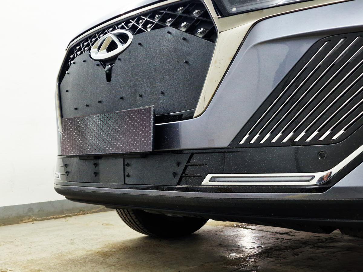 Зимняя заглушка радиатора на стяжке низ 2 части для Chery Tiggo 7 Pro Max I Рестайлинг