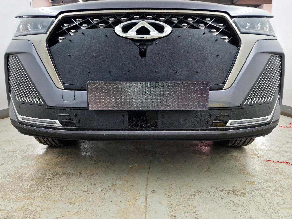 Зимняя заглушка радиатора на стяжке низ 2 части для Chery Tiggo 7 Pro Max I Рестайлинг