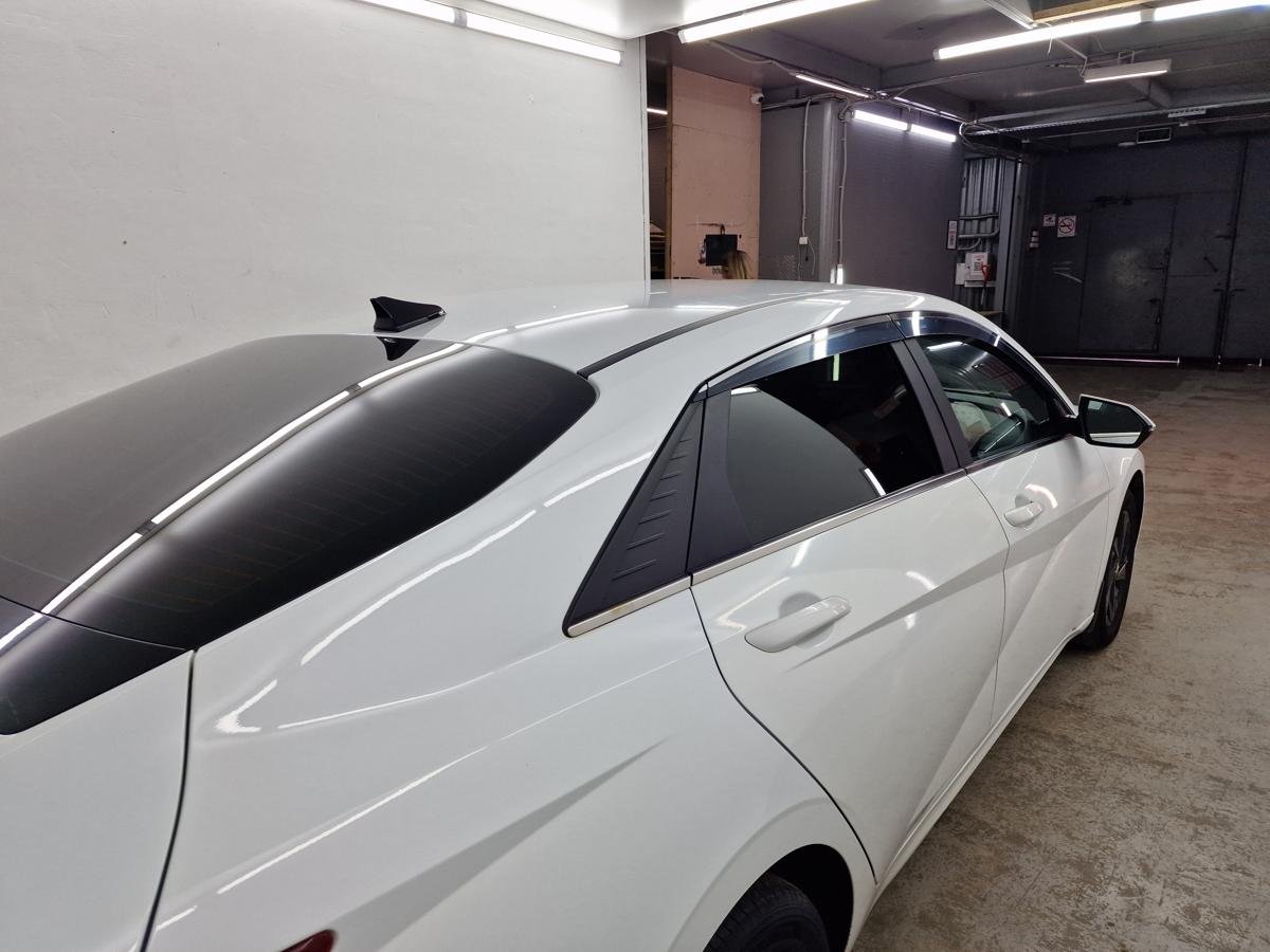 Дефлекторы окон 2D с хром накладками 6 шт. под наклоном для Hyundai Elantra VII (CN7)