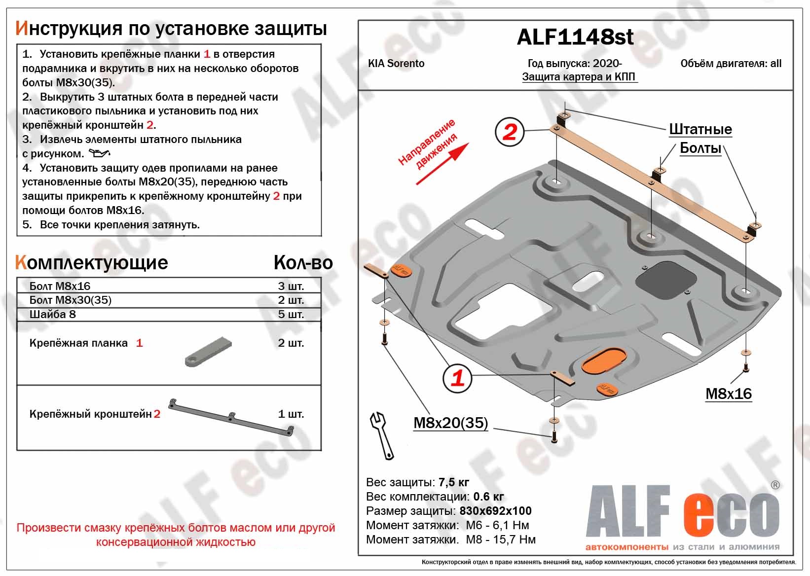 Защита картера и КПП для Kia Sorento IV