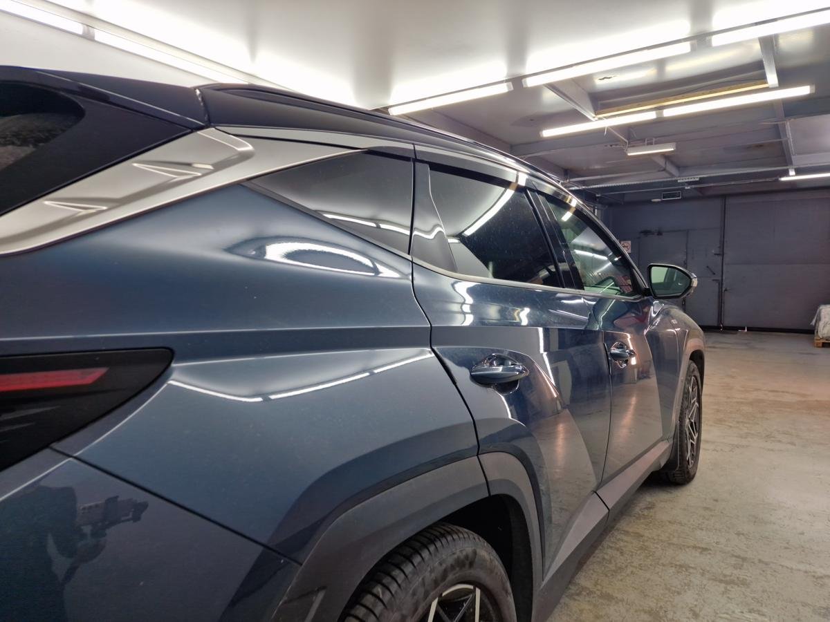 Дефлекторы окон 2D с хром накладками 6 шт. (под наклоном) (короткая база) для Hyundai Tucson IV