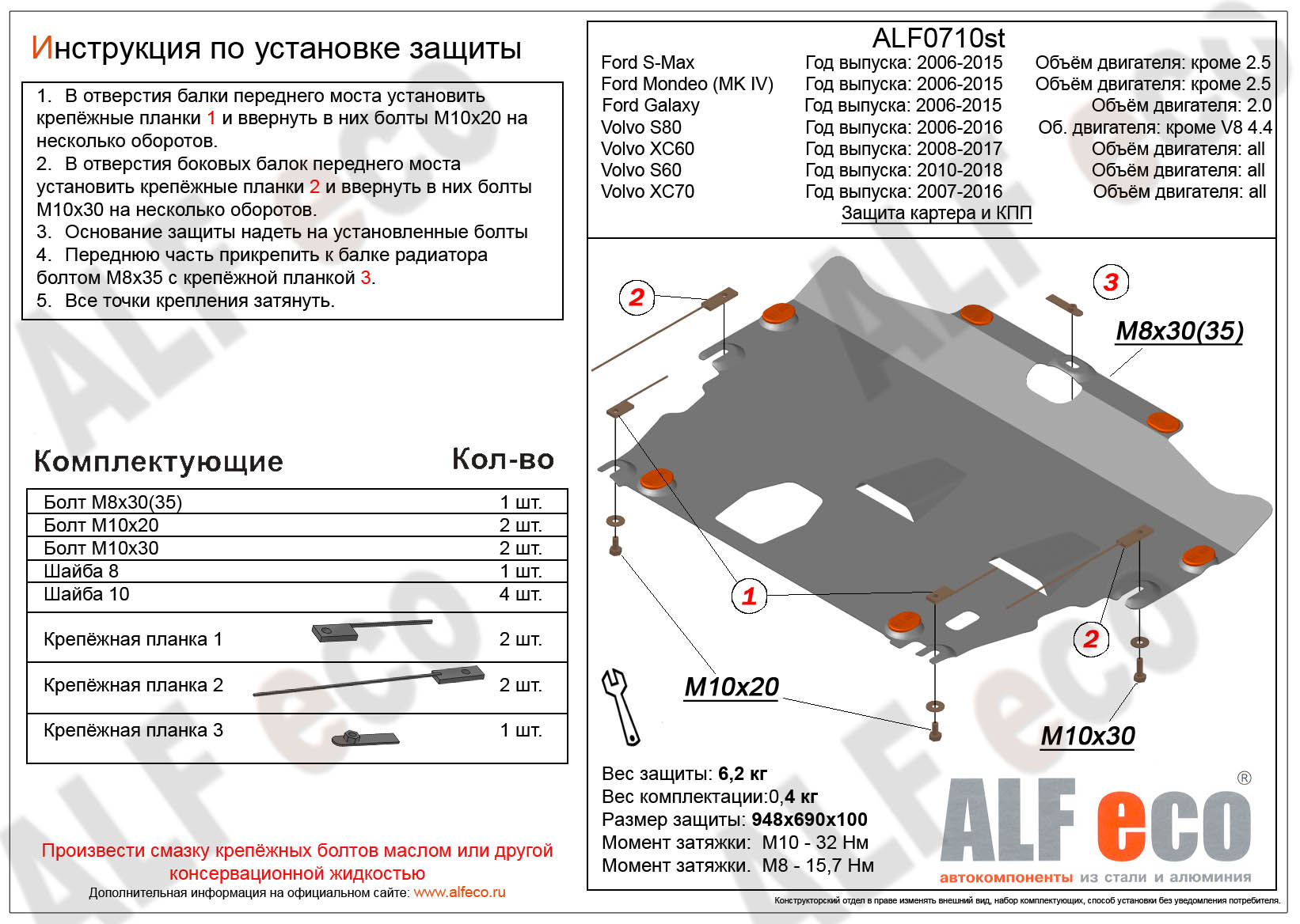 Защита картера и КПП для Volvo XC60 I