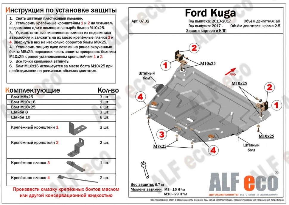 Защита картера и КПП для Ford Kuga II