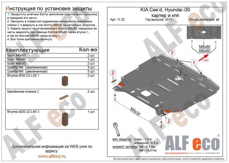 Защита картера и КПП для Kia Cerato III Рестайлинг (Classic)