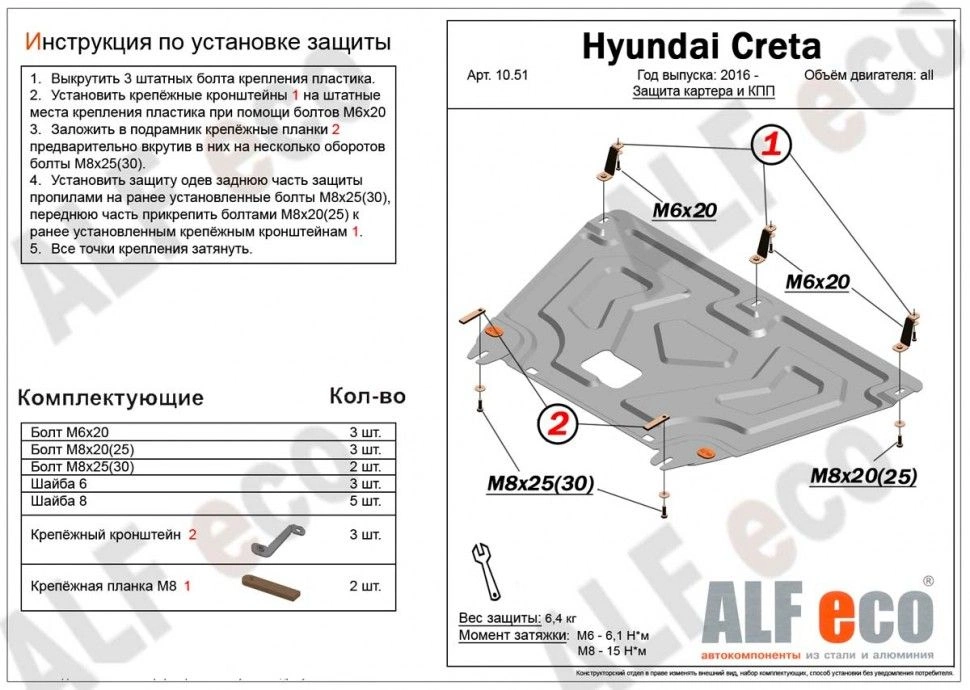 Защита картера и КПП для Hyundai Creta I