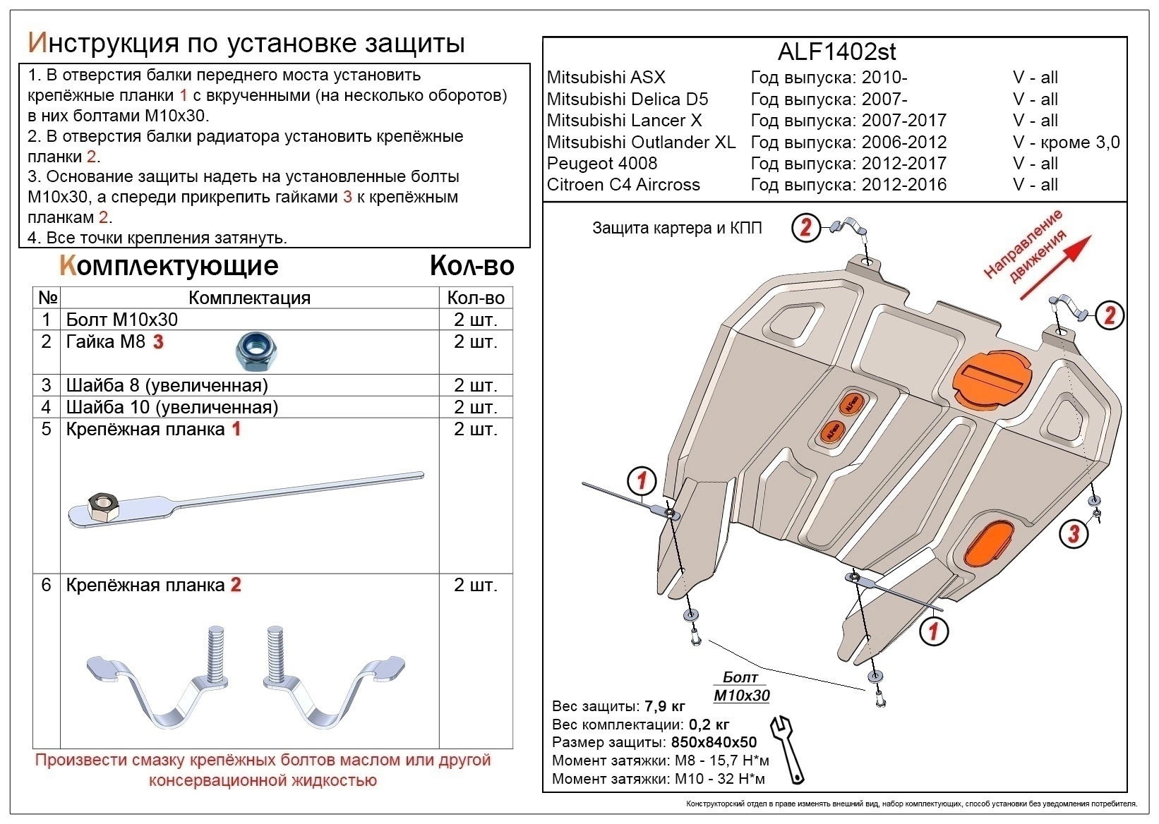 Защита картера и КПП для Citroen C4 Aircross