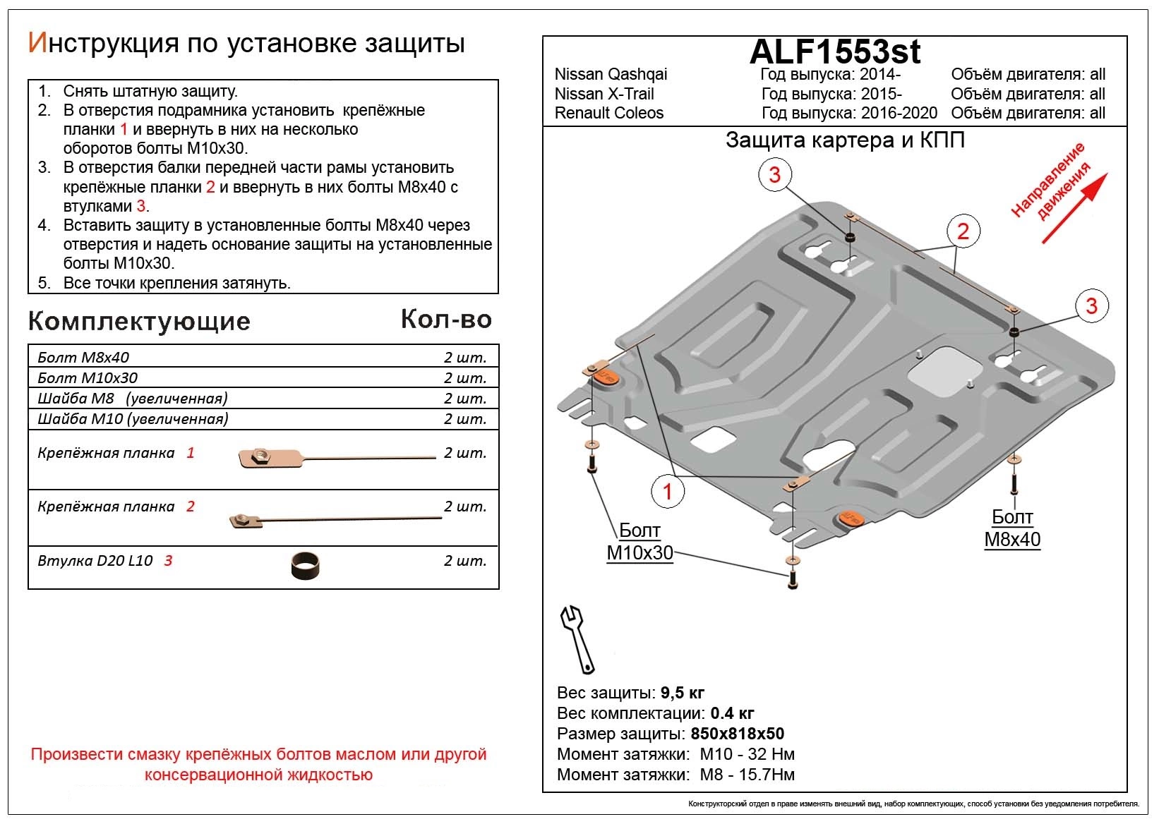 Увеличенная защита картера и КПП для Nissan Qashqai II